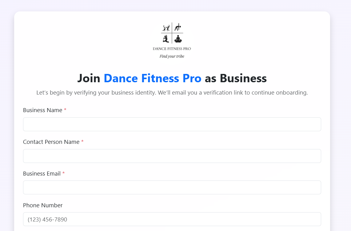 Membership setup screen in DanceFitnessPro